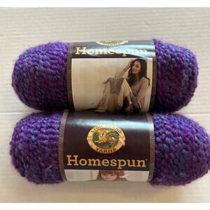 Lot of 2 Lion Brand HOMESPUN Yarn PURPLE HAZE #421 Skeins Acrylic 6 oz Bulky NEW